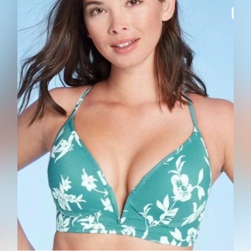Floral Teal Bikini Top
